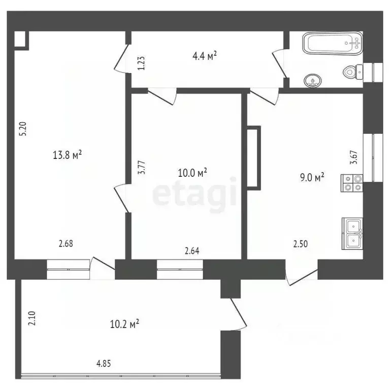 2-к кв. Крым, Симферополь ул. Желябова (49.5 м) - Фото 1
