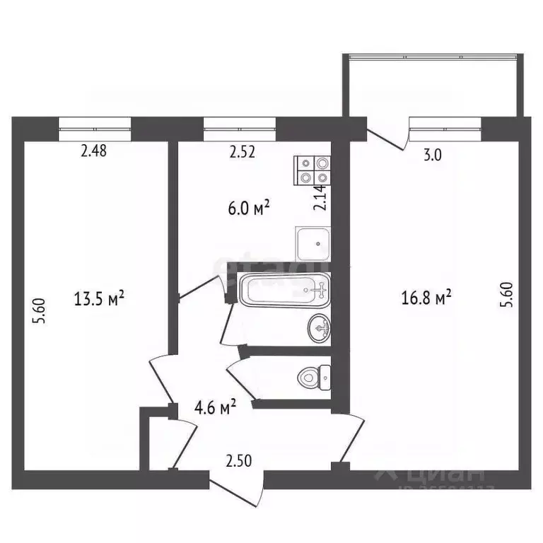 2-к кв. Крым, Бахчисарай ул. Гагарина, 3 (43.6 м) - Фото 0