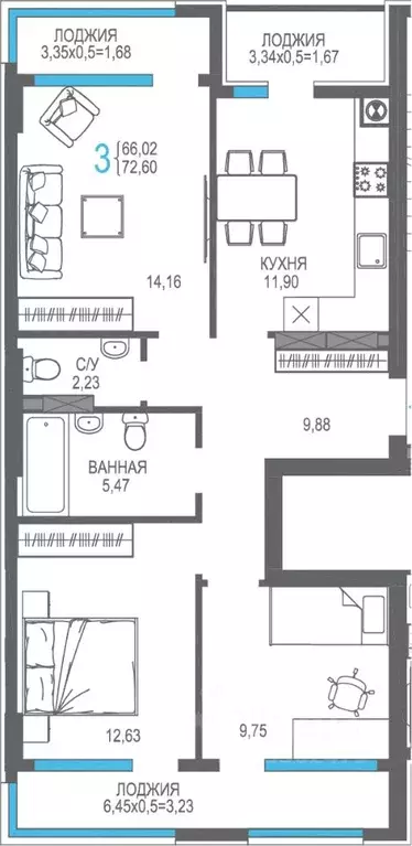 3-к кв. Крым, Алушта ул. Багликова, 27/4 (72.6 м) - Фото 1