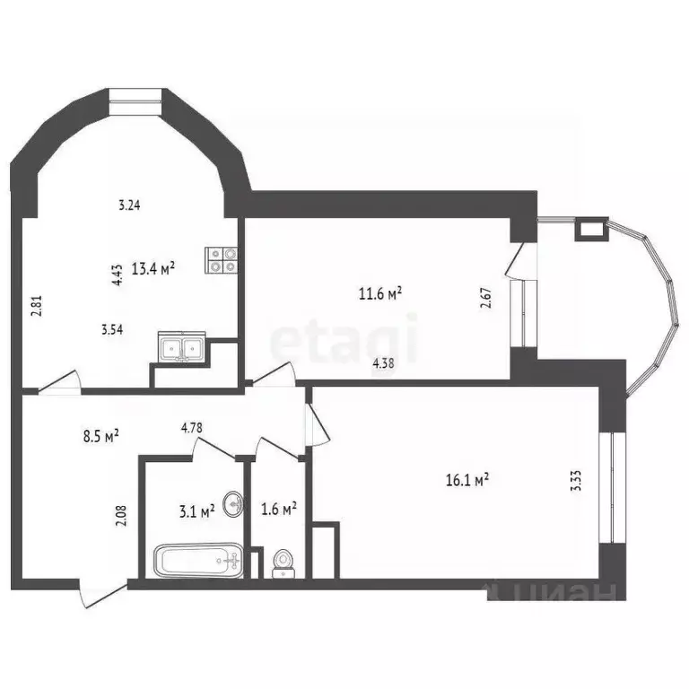 2-к кв. Тюменская область, Тюмень ул. Щербакова, 142к4 (54.3 м) - Фото 1