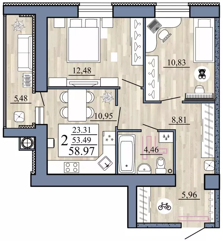 2-к кв. Рязанская область, Рыбное  (58.97 м) - Фото 1