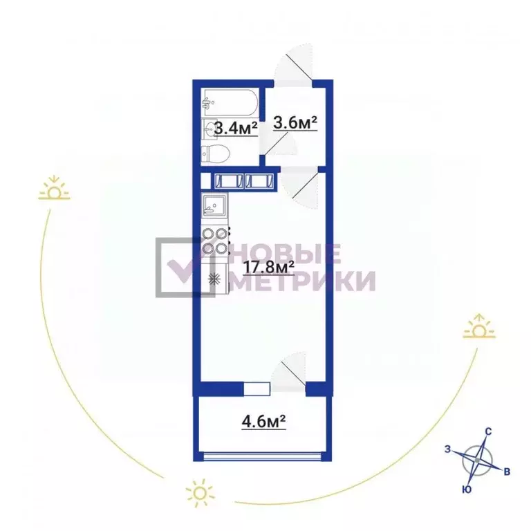 Студия Санкт-Петербург ул. Александра Матросова, 20к2 (24.8 м) - Фото 2