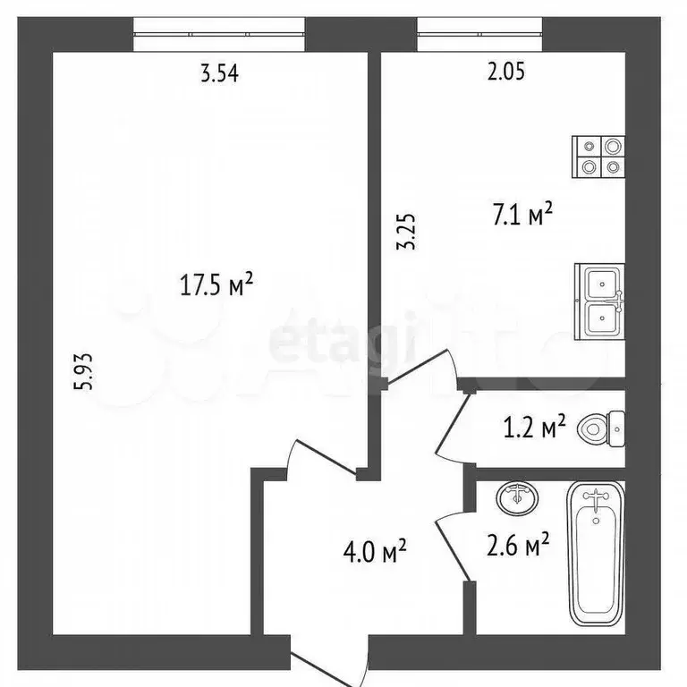 1-к. квартира, 32,4 м, 6/9 эт. - Фото 0