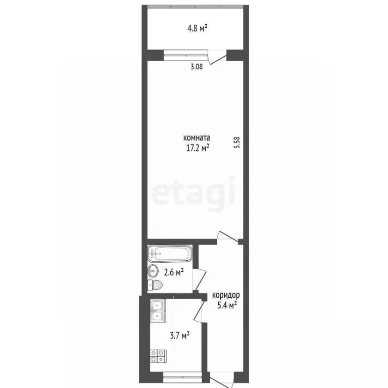 1-к кв. Крым, Ялта ул. Кривошты, 10 (34.0 м) - Фото 2