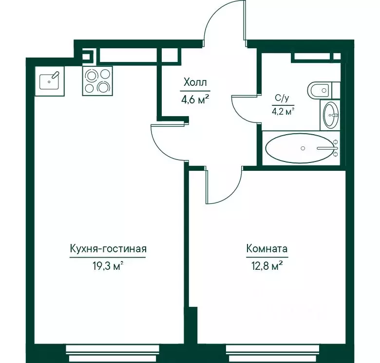 2-к кв. Самарская область, Самара Грин Ривер жилой комплекс (40.97 м) - Фото 1