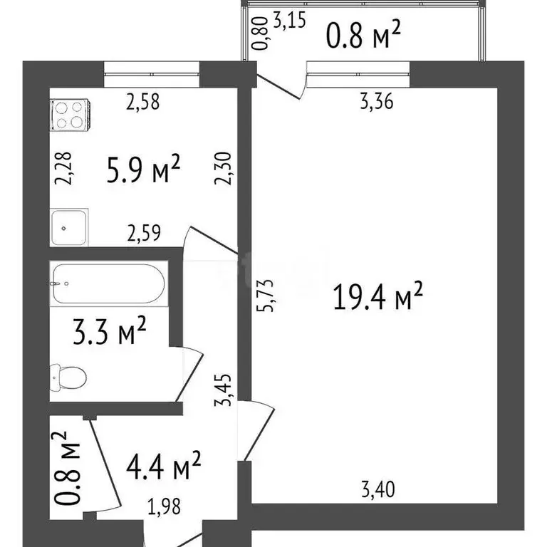 1-комнатная квартира: Стерлитамак, Комсомольская улица, 74 (33.8 м) - Фото 0