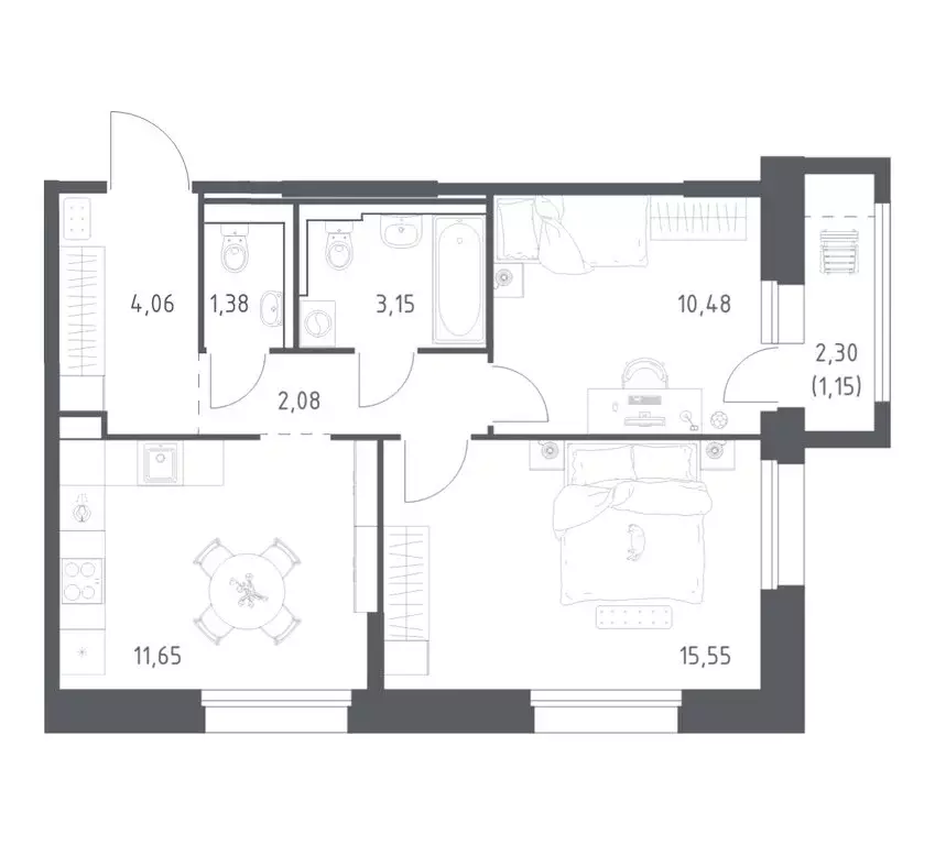 2-комнатная квартира: Кола, ЖК Кольские Огни, 1 (49.5 м) - Фото 1