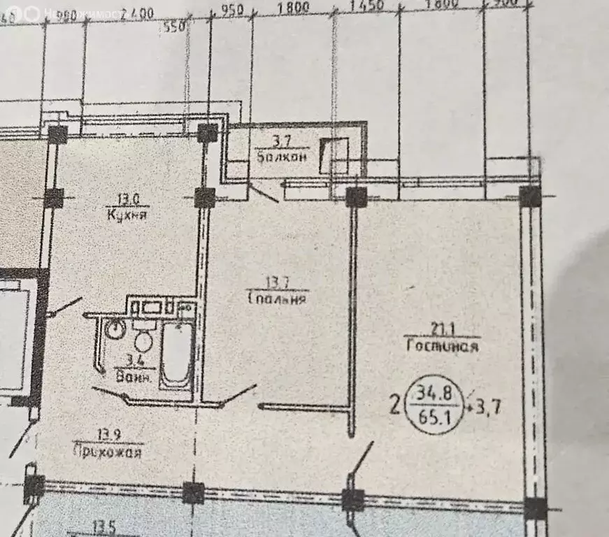 2-комнатная квартира: Каспийск, проспект М. Омарова, 16А (65 м) - Фото 1
