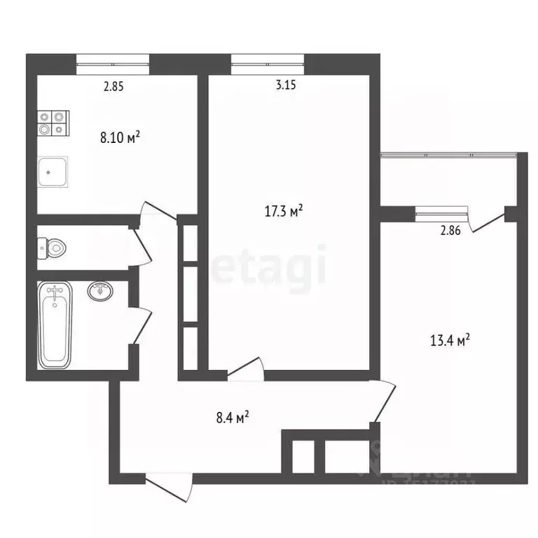 2-к кв. Ямало-Ненецкий АО, Новый Уренгой Мирный мкр, 5/3 (55.7 м) - Фото 1