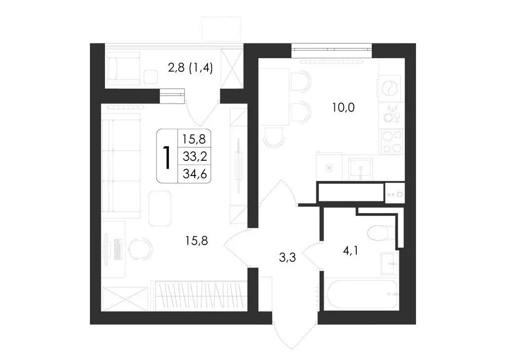 1-комнатная квартира: Воронеж, улица Шишкова, 140Б/23 (34.6 м) - Фото 0