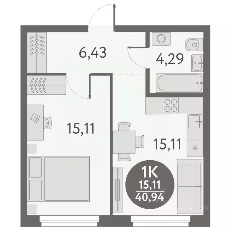 1-к кв. Новосибирская область, Новосибирск ул. Титова, 253/9 (40.94 м) - Фото 1