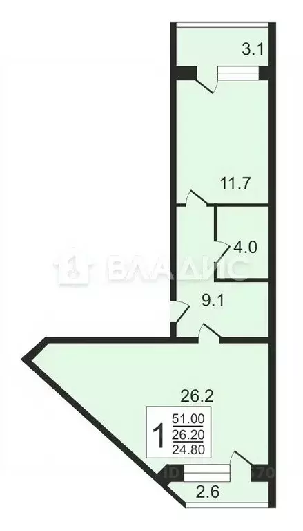 1-к кв. Владимирская область, Владимир Ставровская ул., 1 (51.0 м) - Фото 2