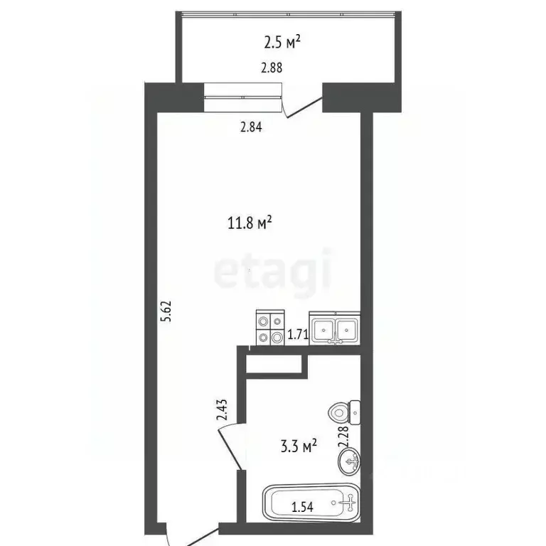 Студия Тюменская область, Тюмень ул. Новоселов, 107к2 (17.87 м) - Фото 2
