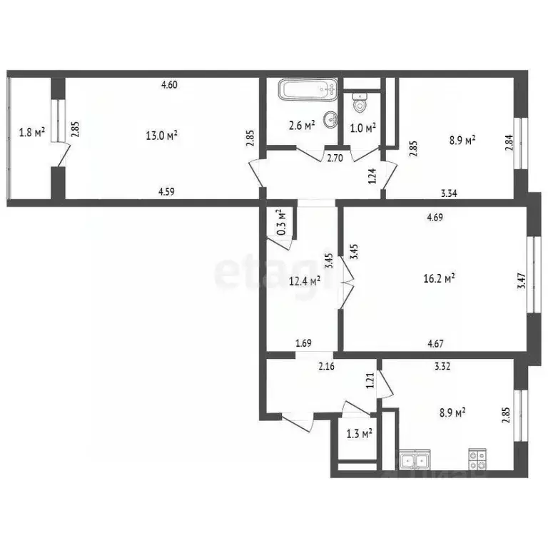 3-к кв. Башкортостан, Стерлитамак ул. Артема, 152 (66.5 м) - Фото 2