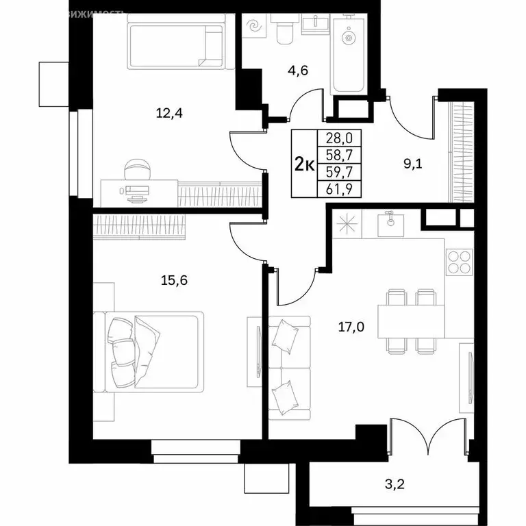 2-комнатная квартира: Нижний Новгород, улица 50-летия Победы, 23 (59.7 ... - Фото 1