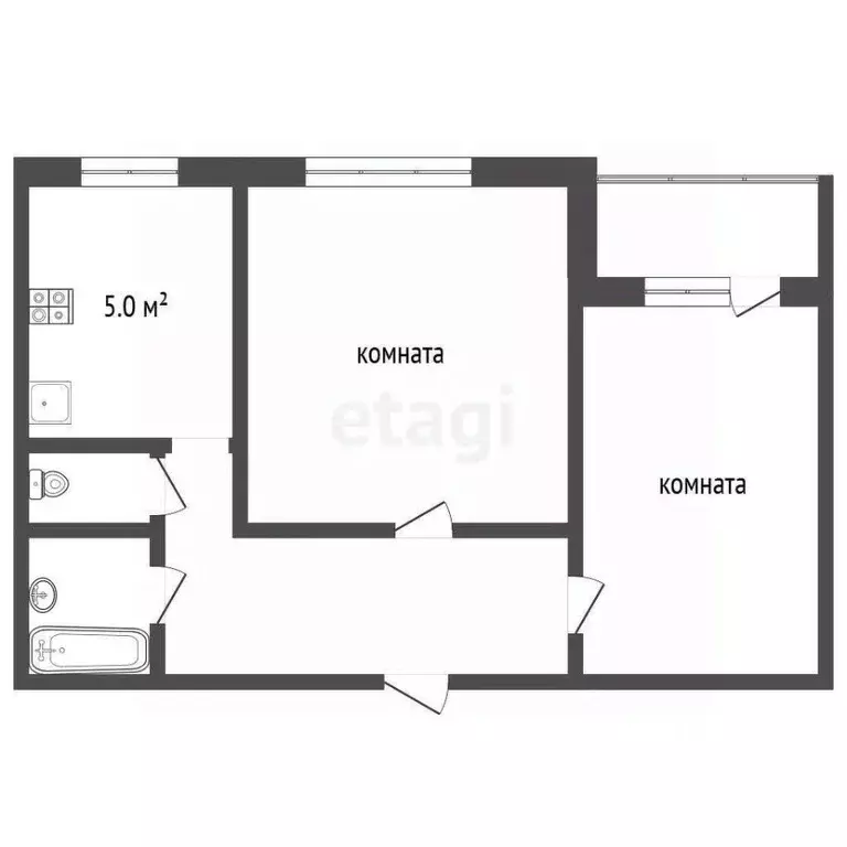 2-к кв. Кемеровская область, Прокопьевск Тырган мкр, 10-й мкр, 19 ... - Фото 2