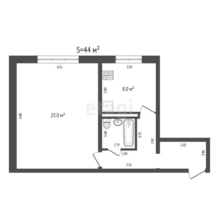 1-комнатная квартира: Новокузнецк, улица Берёзовая Роща, 20 (44 м) - Фото 0