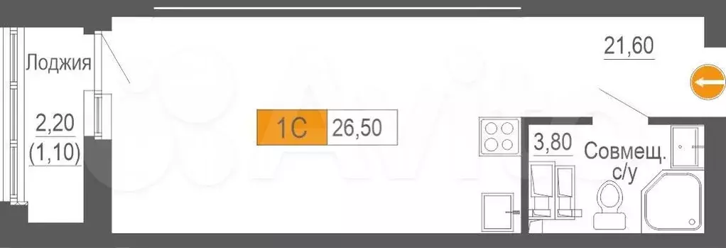Квартира-студия, 26,5 м, 5/25 эт. - Фото 0