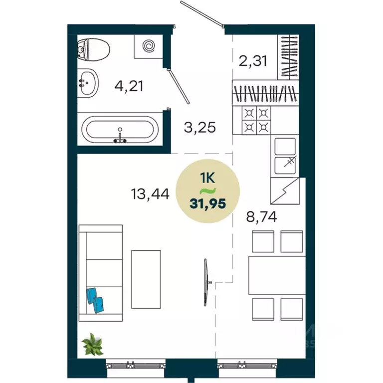 1-к кв. Иркутская область, Иркутск ул. Безбокова, 7А (31.95 м) - Фото 1