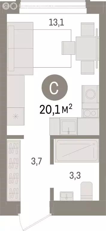 Квартира-студия: Новосибирск, улица Аэропорт (20.12 м) - Фото 1