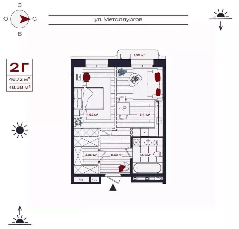 2-к кв. Иркутская область, Братск ул. Металлургов, 10 (48.38 м) - Фото 0