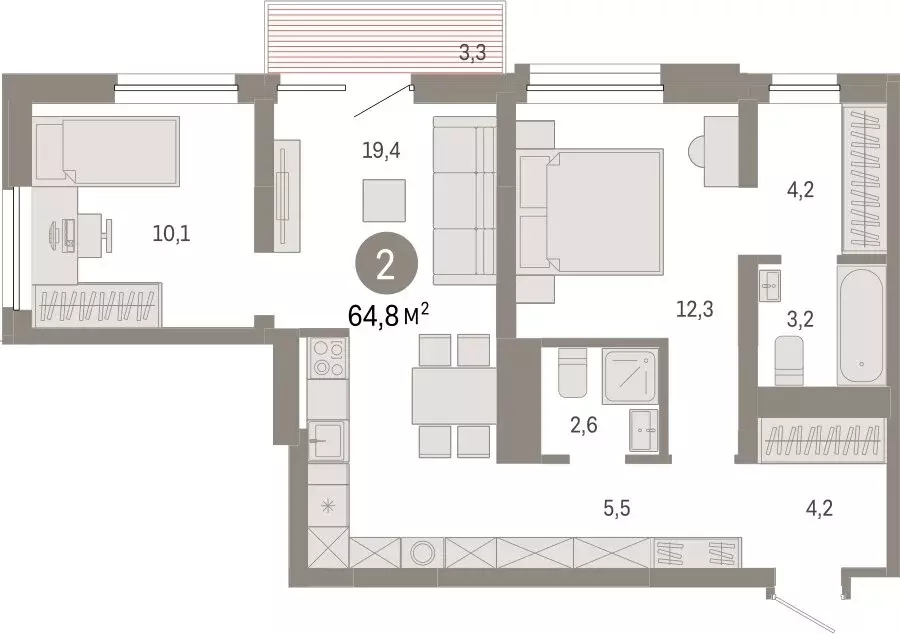 2-комнатная квартира: Екатеринбург, улица Войкова, 15 (64.84 м) - Фото 1