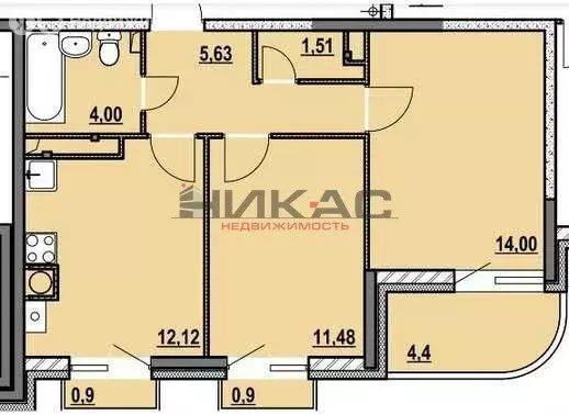 2-комнатная квартира: посёлок Красный Бор, улица Энергетиков, 5 (54.94 ... - Фото 1