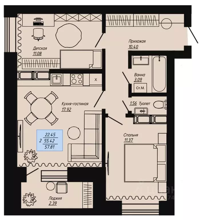 2-к кв. Волгоградская область, Волгоград пос. Ангарский, Клевер жилой ... - Фото 1