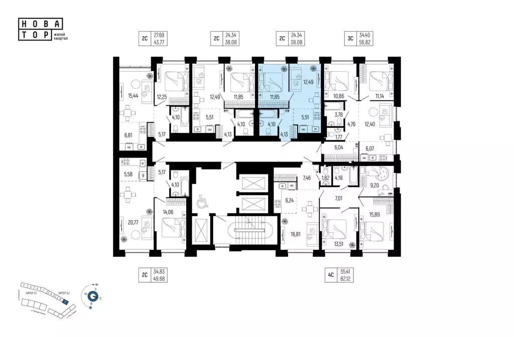 2-комнатная квартира: Уфа, Советский район, порт Уфа (38.08 м) - Фото 1