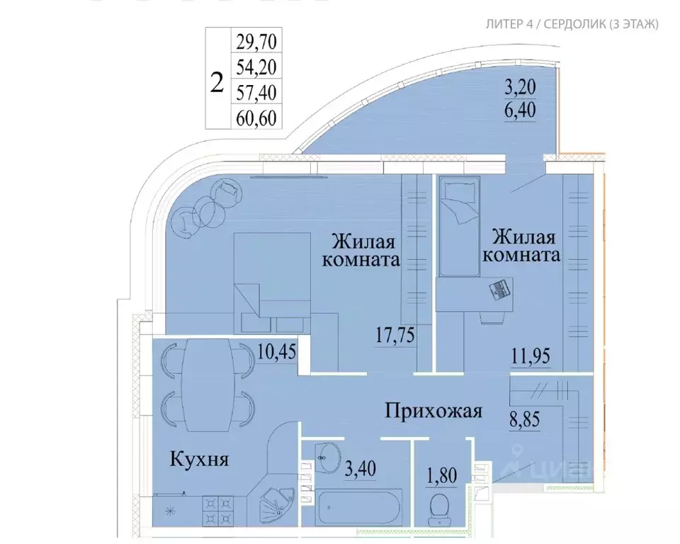 2-к кв. Ивановская область, Иваново Самоцветы мкр,  (60.6 м) - Фото 0