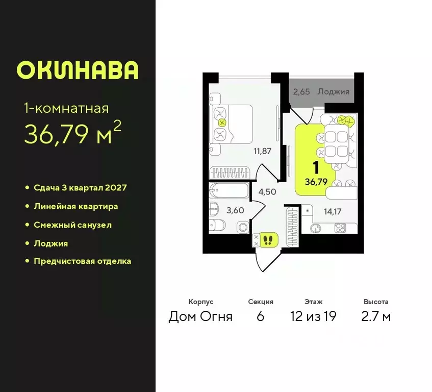 1-к кв. Тюменская область, Тюмень Окинава жилой комплекс (36.79 м) - Фото 0