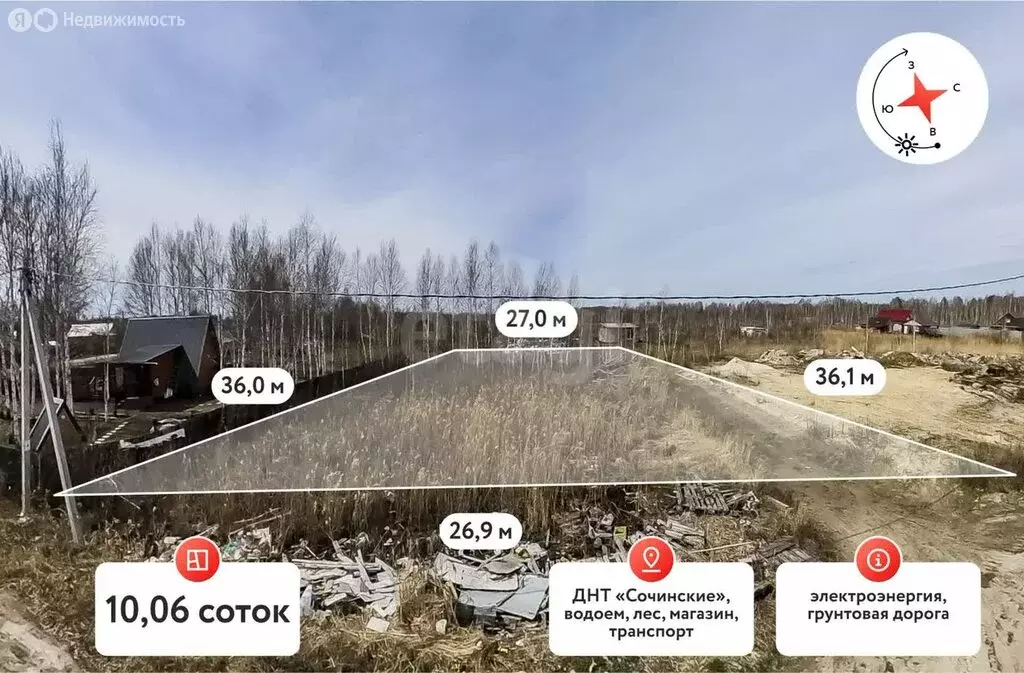 Участок в Нижнетавдинский район, СНТ Сочинские, 15-я линия (10 м) - Фото 1