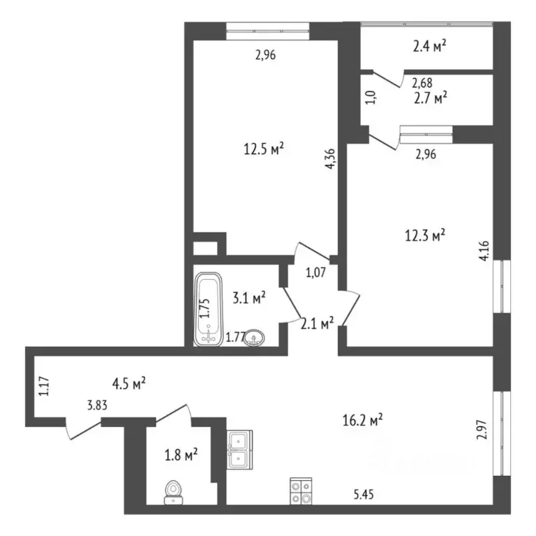 2-к кв. Тюменская область, Тюмень ул. Анатолия Клиндюка, 4к2 (52.5 м) - Фото 2