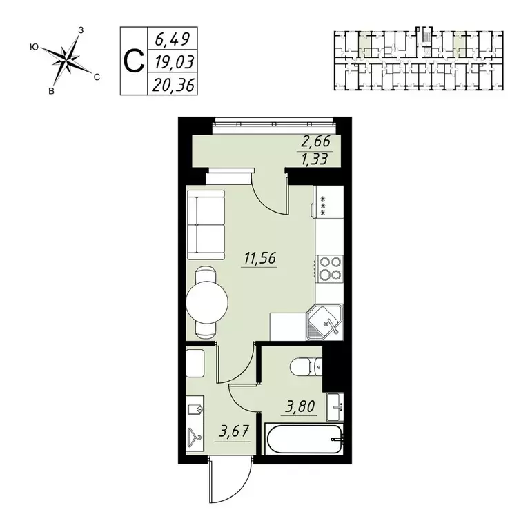 Продаётся 1-к квартира, 36.09 м - Фото 1