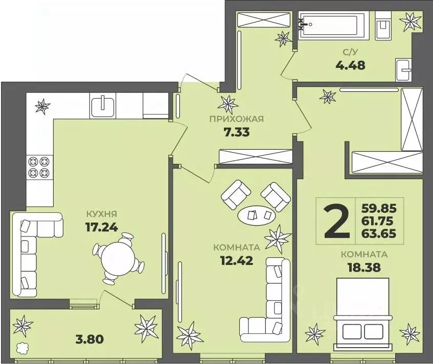 2-к кв. Калининградская область, Калининград ул. Генерала Толстикова, ... - Фото 1