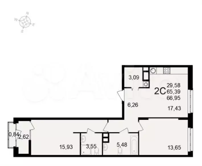 2-к. квартира, 67м, 5/10эт. - Фото 0