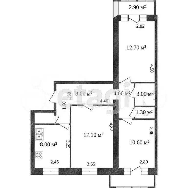 3-к. квартира, 62,7 м, 9/9 эт. - Фото 0