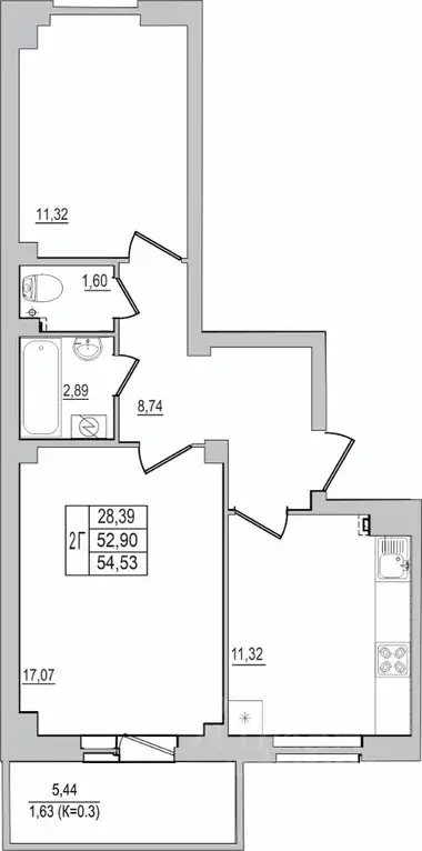 2-к кв. Псковская область, Псков ул. Юности, 32 (54.53 м) - Фото 1