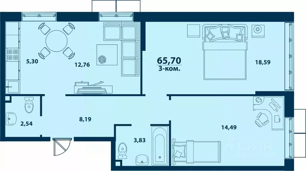 3-к кв. Башкортостан, Уфа ул. Ивана Спатара, 14 (65.7 м) - Фото 1