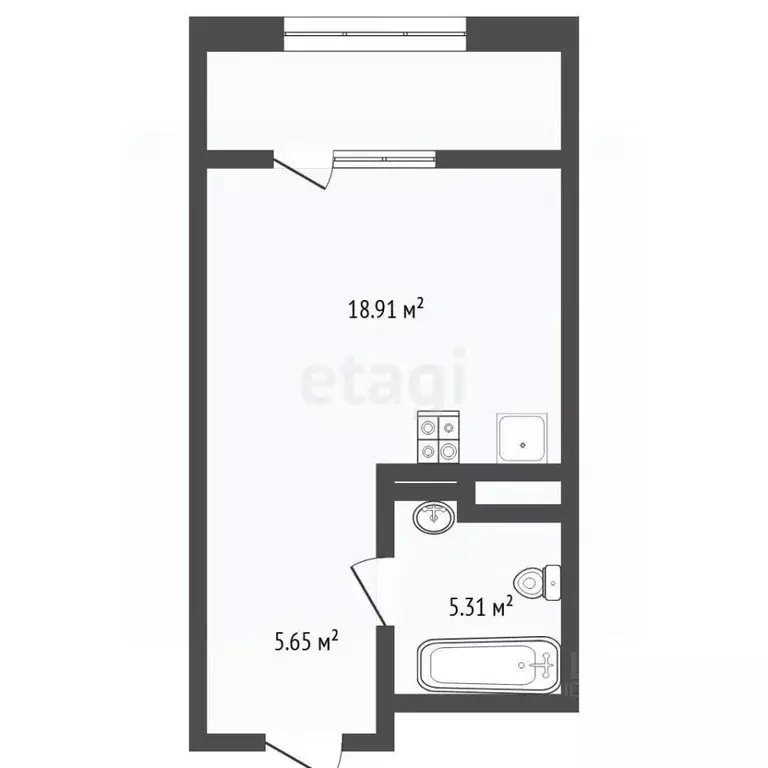 Студия Тюменская область, Тюмень ул. Евгения Войнова, 7 (35.7 м) - Фото 2