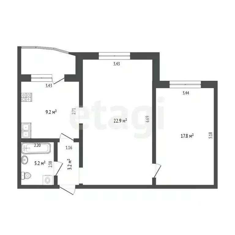 2-к кв. Тюменская область, Тюмень ул. Федюнинского, 58к2 (58.6 м) - Фото 2