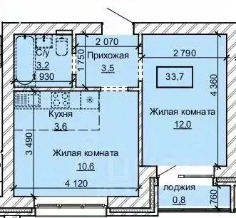 2-к кв. Алтайский край, Барнаул ул. Анатолия (33.7 м) - Фото 1