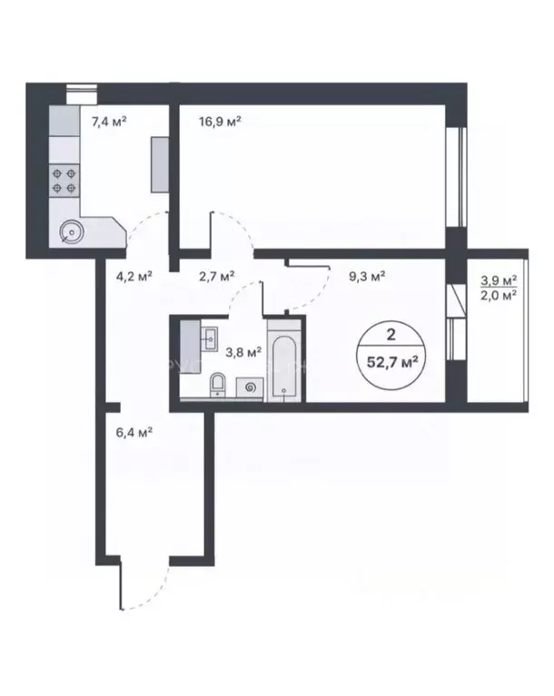 2-к кв. Кировская область, Киров ул. Ивана Попова, 99 (52.7 м) - Фото 1