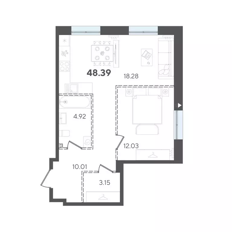 1-комнатная квартира: Казань, Вахитовский район (48.39 м) - Фото 0