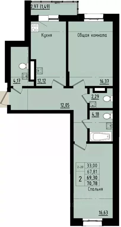 2-к кв. Саха (Якутия), Покровск ул. Орджоникидзе, 68 (69.3 м) - Фото 1