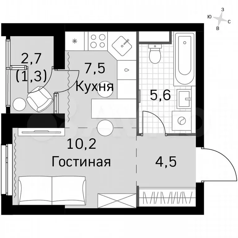 Квартира-студия, 29,1 м, 22/22 эт. - Фото 0