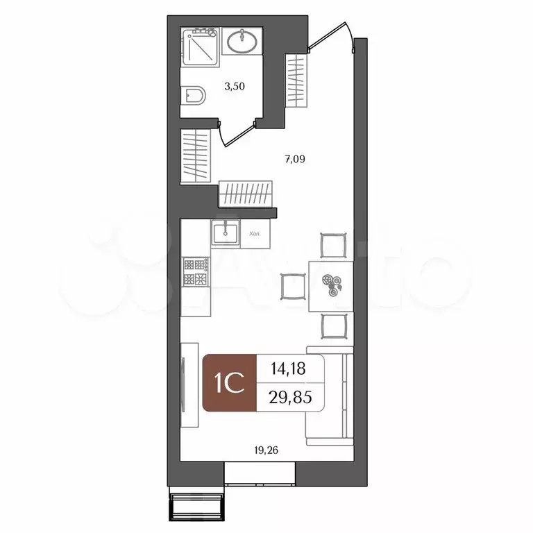 Квартира-студия, 30,1 м, 17/21 эт. - Фото 1