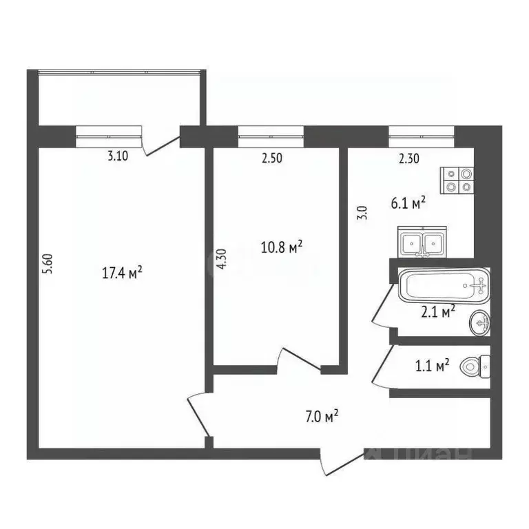 2-к кв. Кемеровская область, Междуреченск просп. 50 лет Комсомола, 45 ... - Фото 2