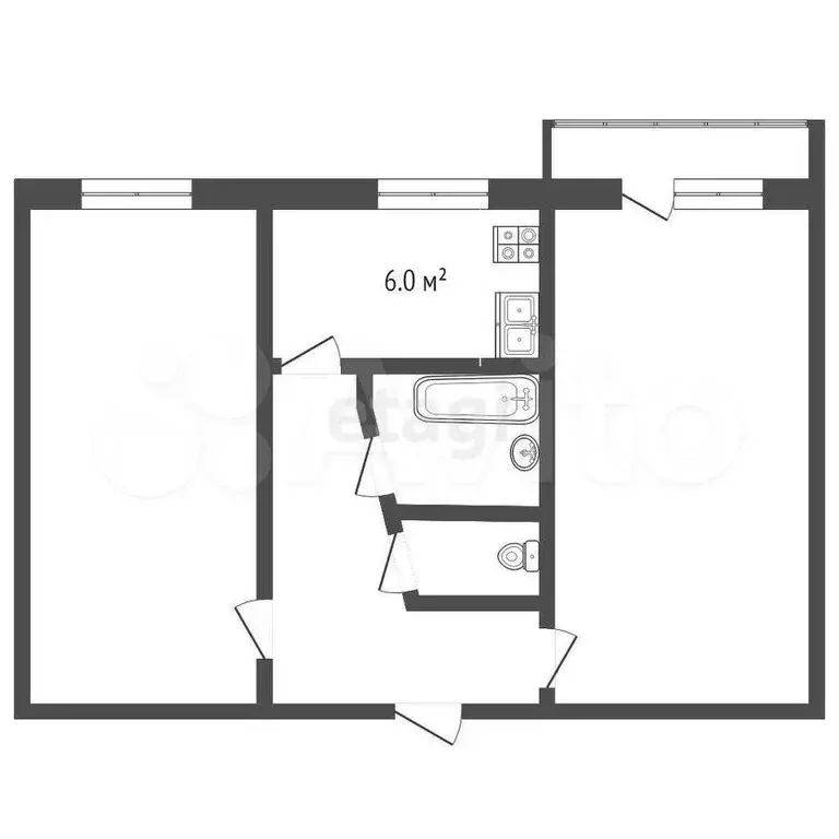 2-к. квартира, 44 м, 5/5 эт. - Фото 0