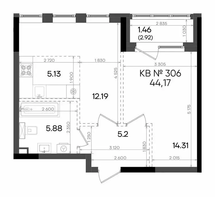 2-комнатная квартира: Казань, улица Аделя Кутуя, 181 (44.17 м) - Фото 0